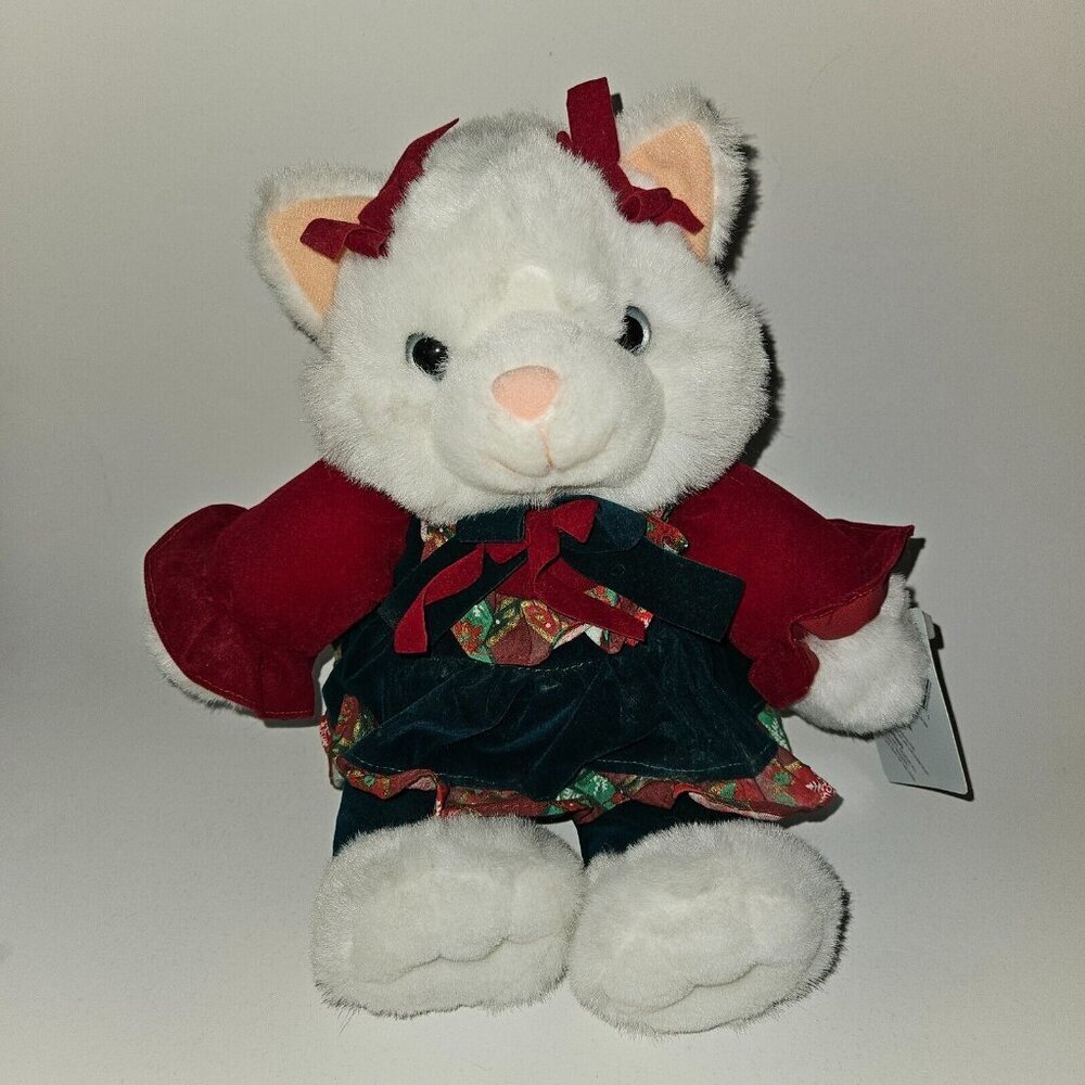 VTG TB Trading Snowflake Friends White Cat Plush 9" Christmas Red Green w/TAG